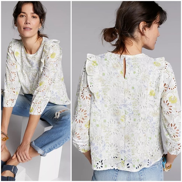 Anthropologie Tops - Anthropologie Greylin Piper Eyelet Lace Blouse Size XS Cottagecore Ruffled. 2